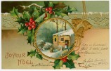 Carte postale de vœux de Noël, en relief et illustrée en couleurs, envoyée en 1908