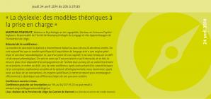 La dyslexie : des modèles théoriques à la prise en charge" - Le jeudi 24 avril 2014 de 20h à 21h30