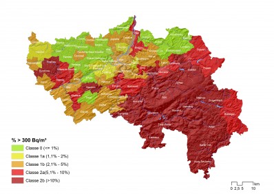 Carte de la présence de radon en Wallonie