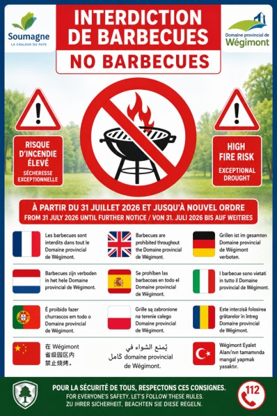 Barbecues interdits au Domaine provincial de Wégimont