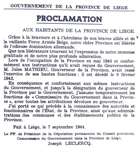 Proclamation de la Libération par le Gouverneur de la Province